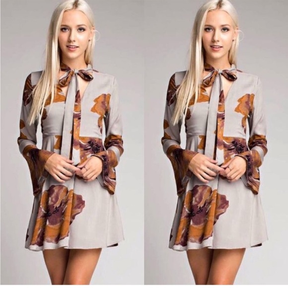 Honey Belle Tie Neck Bell Sleeve Dress - Picture 1 of 11